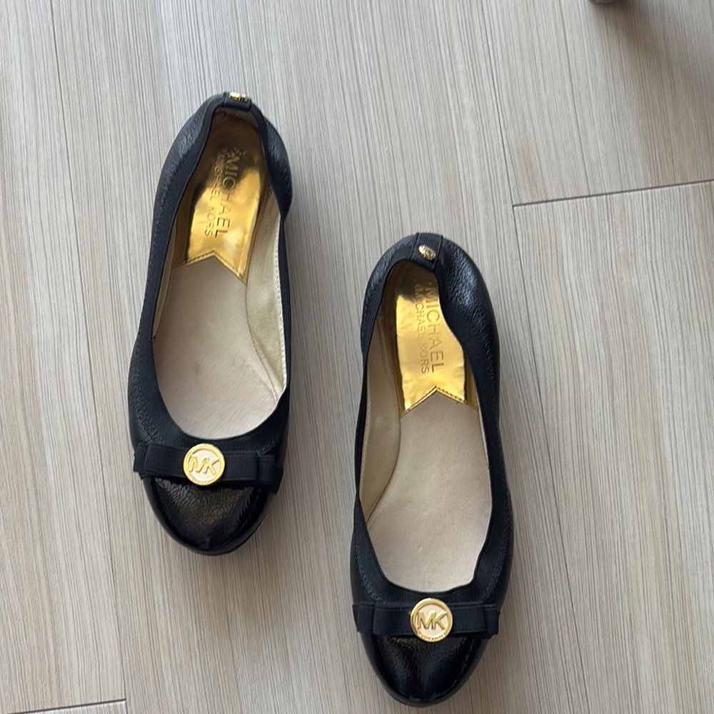Michael Kors Black Flats with Gold Accents